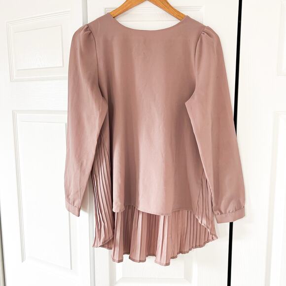 Zanzea Mauve Pleated Long Sleeve Tunic Blouse High Low Hem Size 4 EUC - Picture 3 of 10